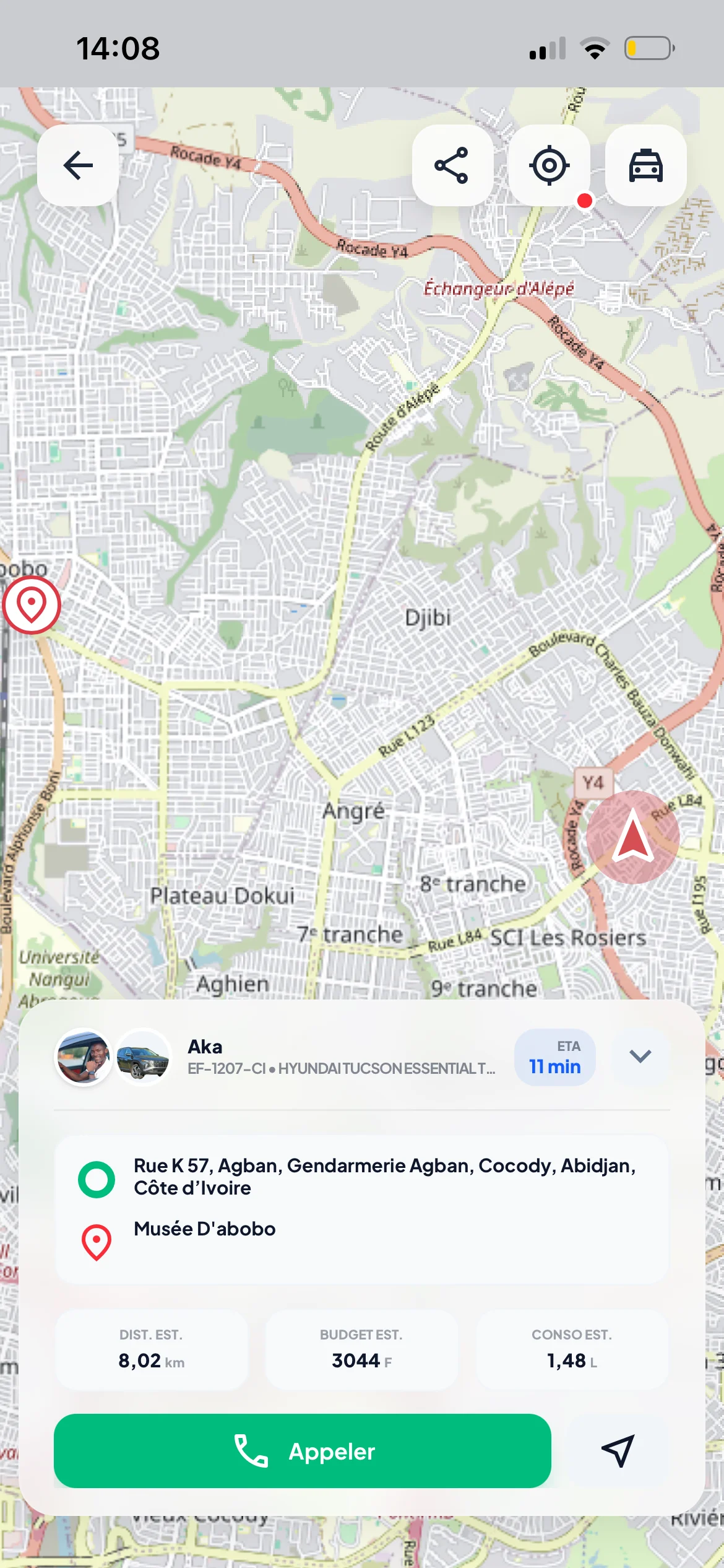 Ecran Client - Suivi chauffeur temps réel