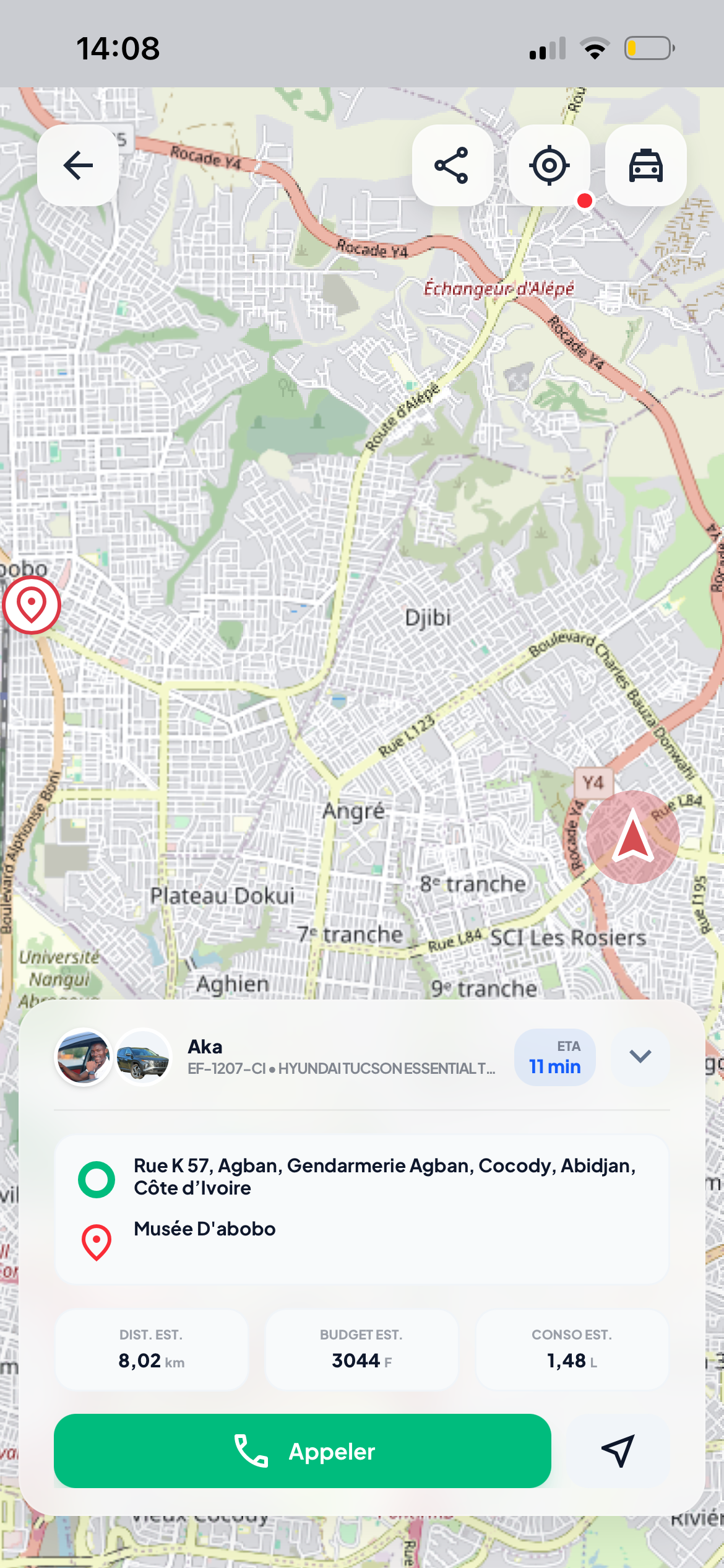Ecran Client - Suivi chauffeur temps réel